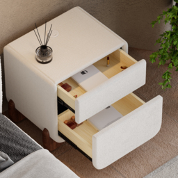 Curva Smart Boucle Bedside Table with Wood Legs 2-Drawer Bedside Table in White - thumbnail 5