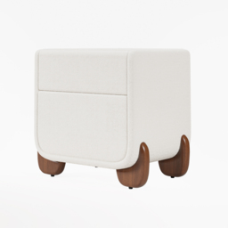 Curva Smart Boucle Bedside Table with Wood Legs 2-Drawer Bedside Table in White - thumbnail 9