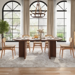Mid-Century Oval Dining Table with Faux Marble Top and Plywood Base for 8 People Modern - thumbnail 3