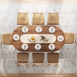 Mid-Century Oval Dining Table with Faux Marble Top and Plywood Base for 8 People Modern - thumbnail 4