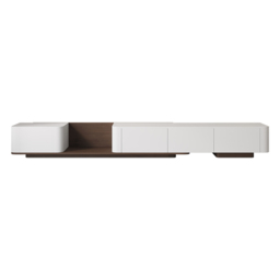 274 cm Walnut & Off White Modern Wood Extendable TV unit with 4 Drawer Retracted Cream Media Console - thumbnail 7