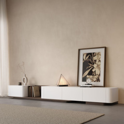 274 cm Walnut & Off White Modern Wood Extendable TV unit with 4 Drawer Retracted Cream Media Console - thumbnail 5
