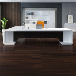 2400mm L-Shaped Modern Executive Desk of Right Hand with Drawers in White & Black - thumbnail 2