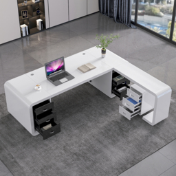 2400mm L-Shaped Modern Executive Desk of Right Hand with Drawers in White & Black - thumbnail 6