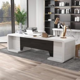 2400mm L-Shaped Modern Executive Desk of Right Hand with Drawers in White & Black - thumbnail 5