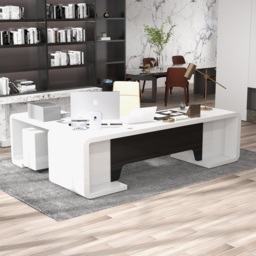 2400mm L-Shaped Modern Executive Desk of Right Hand with Drawers in White & Black - thumbnail 4