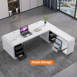 2400mm L-Shaped Modern Executive Desk of Right Hand with Drawers in White & Black - thumbnail 9