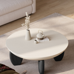 Curva Round Small Modern Beige & Black Coffee Table Concrete & Wood Accent Table - thumbnail 3
