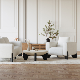 Curva Round Small Modern Beige & Black Coffee Table Concrete & Wood Accent Table - thumbnail 6