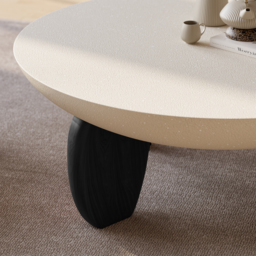 Curva Round Small Modern Beige & Black Coffee Table Concrete & Wood Accent Table - thumbnail 7
