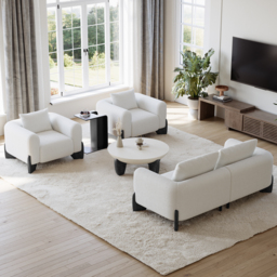 Curva Round Small Modern Beige & Black Coffee Table Concrete & Wood Accent Table - thumbnail 5