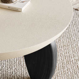 Curva Round Small Modern Beige & Black Coffee Table Concrete & Wood Accent Table - thumbnail 8