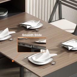Modern Extendable Dining Table with Storage Rectangle Sideboard Glass Door Walnut & Grey - thumbnail 6