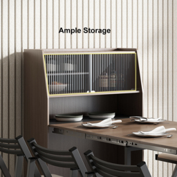 Modern Extendable Dining Table with Storage Rectangle Sideboard Glass Door Walnut & Grey - thumbnail 4