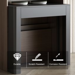 Modern Extendable Dining Table with Storage Rectangle Sideboard Glass Door Walnut & Grey - thumbnail 5