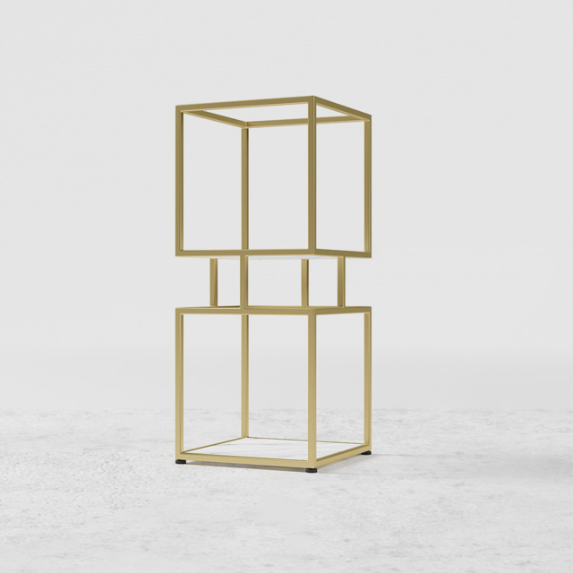 2-Tier Modern Gold Cube Bookcase with Metal Tower Display Shelf
