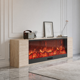 "87"" Sintered Stone Electric Fireplace TV Stand with Remote Control"