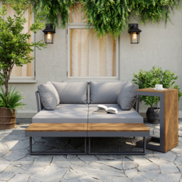 4 Seater Modular Outdoor Acacia Sectional Sofa Set with Cushion and Table, 3 PCS Versatile L-Shaped Garden Lounge Sofa Patio Furniture Set - thumbnail 3