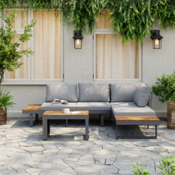 4 Seater Modular Outdoor Acacia Sectional Sofa Set with Cushion and Table, 3 PCS Versatile L-Shaped Garden Lounge Sofa Patio Furniture Set - thumbnail 2