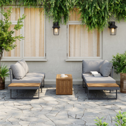 4 Seater Modular Outdoor Acacia Sectional Sofa Set with Cushion and Table, 3 PCS Versatile L-Shaped Garden Lounge Sofa Patio Furniture Set - thumbnail 5