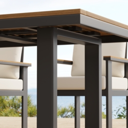 10 Pieces Rectangle Wood & Aluminium Outdoor Patio Dining Set with Central Pillar Umbrell - thumbnail 4