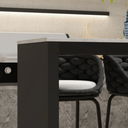 7-Piece Garden Sintered Stone & Aluminium Bar Dining Set with 6 Bar Stools in Dark Grey - thumbnail 5