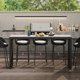 7-Piece Outdoor Sintered Stone & Aluminium Bar Dining Set with 6 Bar Stools in Dark Grey - thumbnail 3