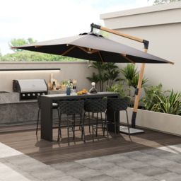 7-Piece Outdoor Sintered Stone & Aluminium Bar Dining Set with 6 Bar Stools in Dark Grey - thumbnail 4