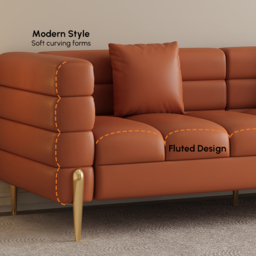 Axial 200 cm Faux Leather Fluted Sofa with Gold Legs & Pillows - thumbnail 7