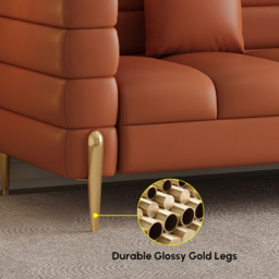 Axial 200 cm Faux Leather Fluted Sofa with Gold Legs & Pillows - thumbnail 9