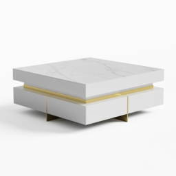 White Modern Square Coffee Table with Drawers  Sintered Stone Top & Metal Legs - thumbnail 8