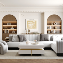 White Modern Square Coffee Table with Drawers  Sintered Stone Top & Metal Legs - thumbnail 7