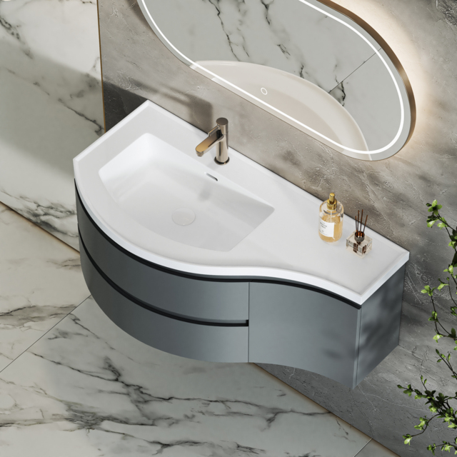 Floating Curved Bathroom Vanity Wall Mounted Half-Circle Bathroom Cabinet - image 1