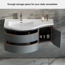 Floating Curved Bathroom Vanity Wall Mounted Half-Circle Bathroom Cabinet - thumbnail 3