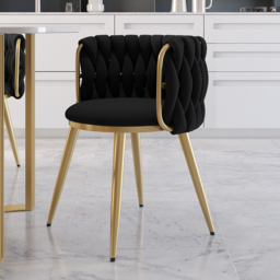 Sweave Nordic 8-Pieces Black Barrel Back Dining Chair Round Accent Velvet Upholstery - thumbnail 8