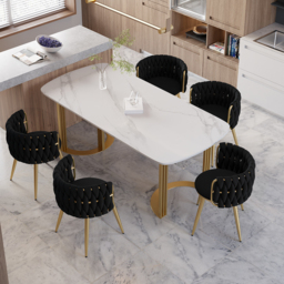 Sweave Nordic 8-Pieces Black Barrel Back Dining Chair Round Accent Velvet Upholstery - thumbnail 4