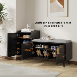 Shoe Storage Entryway Bench Wooden with 3 Doors & 5 Shelves Shoe Rack in Black  (1200mm Wide) - thumbnail 9
