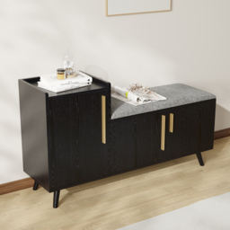 Shoe Storage Entryway Bench Wooden with 3 Doors & 5 Shelves Shoe Rack in Black  (1200mm Wide) - thumbnail 5