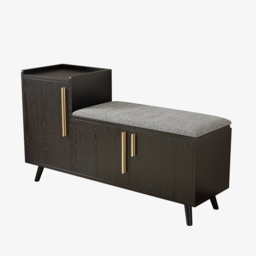Shoe Storage Entryway Bench Wooden with 3 Doors & 5 Shelves Shoe Rack in Black  (1200mm Wide) - thumbnail 7