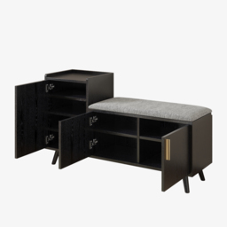 Shoe Storage Entryway Bench Wooden with 3 Doors & 5 Shelves Shoe Rack in Black  (1200mm Wide) - thumbnail 8