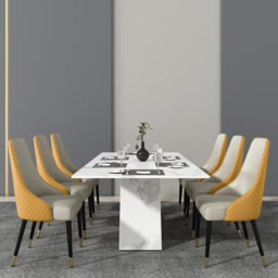Modern Dining Chairs Faux Leather High Back with Upholstered Orange & Beige Dining Room Chairs 4-Pieces - thumbnail 5