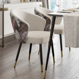Set of 2 Velvet Dining Chairs Upholstered Modern White Dining Room Chairs with Arm - thumbnail 3