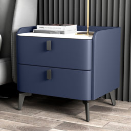Modern Nightstand Set of 2 with 2 Drawers Bedroom Nightstand in Deep Blue, Faux Marble - thumbnail 4