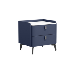 Modern Nightstand Set of 2 with 2 Drawers Bedroom Nightstand in Deep Blue, Faux Marble - thumbnail 9