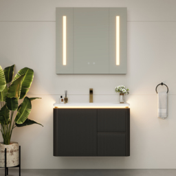 "Modern 31.5"" Floating Bathroom Vanity with Sink, Soft LED, Ample Storage"