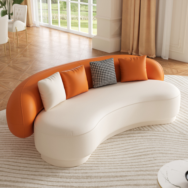 "Modern Leather Upholstered Sofa 3-Seater Sofa 82.7"" Orange&White Sofa" - image 1