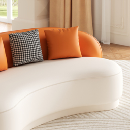 "Modern Leather Upholstered Sofa 3-Seater Sofa 82.7"" Orange&White Sofa" - thumbnail 8