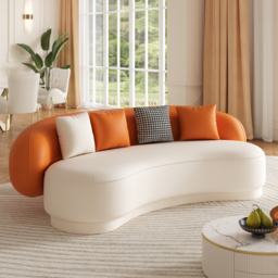 "Modern Leather Upholstered Sofa 3-Seater Sofa 82.7"" Orange&White Sofa" - thumbnail 5