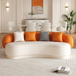 "Modern Leather Upholstered Sofa 3-Seater Sofa 82.7"" Orange&White Sofa" - thumbnail 2