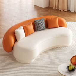 "Modern Leather Upholstered Sofa 3-Seater Sofa 82.7"" Orange&White Sofa" - thumbnail 6